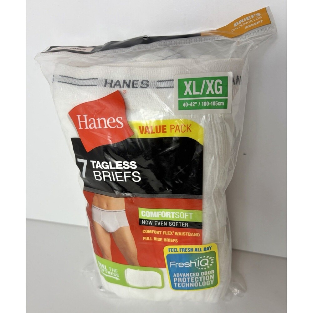 Hanes Briefs Underwear 7 Pack Tagless Comfort Fresh IQ White Men’s XL 40-42 New